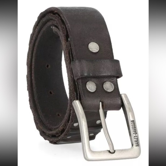 ✔️HARLEY DAVIDSON MENS STUDDED AND RIBBED LEATHER BELT - Picture 2 of 9